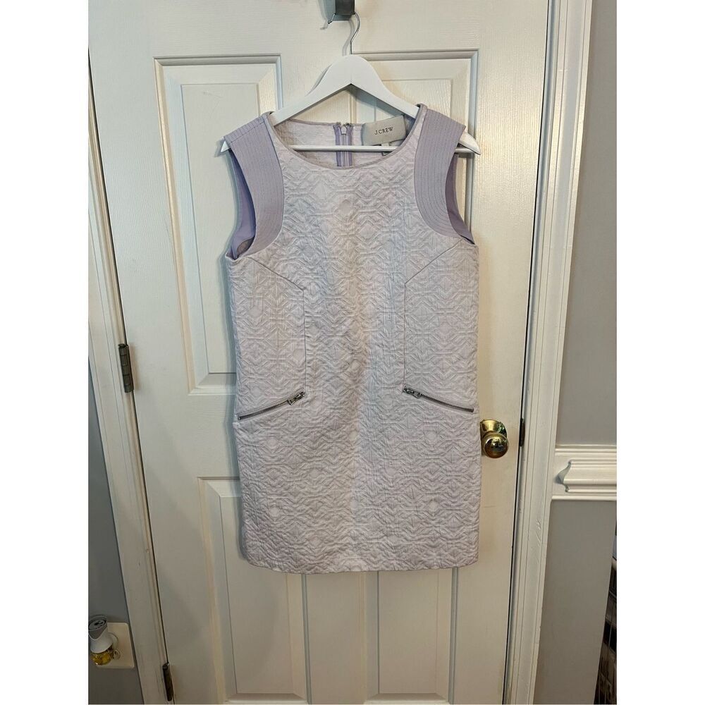 J. Crew Jacquard Vivid Lilac Front Zip Pocket Sleeveless Shift Dress sz M EUC